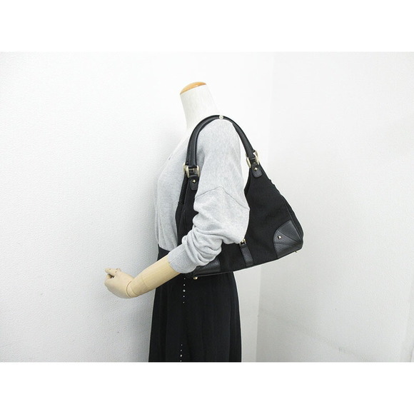 GUCCI Jackie Handbag Black GG Canvas Leather Bag - Picture 8 of 9